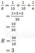 Cara menentukan hambatan pengganti dari tiga hambatan yang tersusun paralel