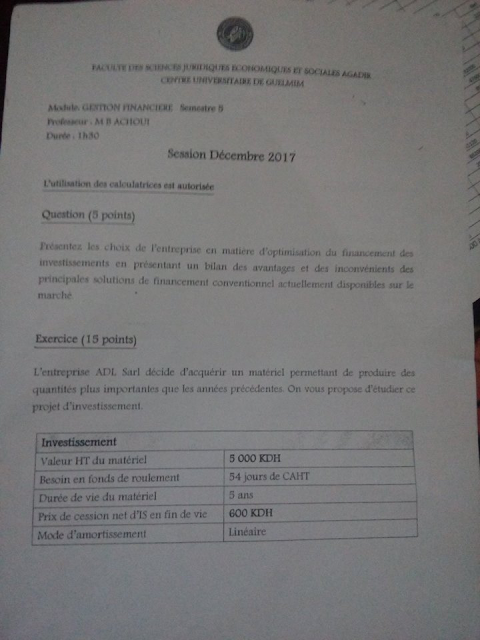 Examen corrige de Gestion Financière S5