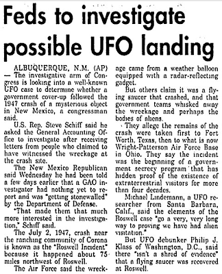 Feds To Investigate Possible UFO Landing - The Bulletin 1-14-1994