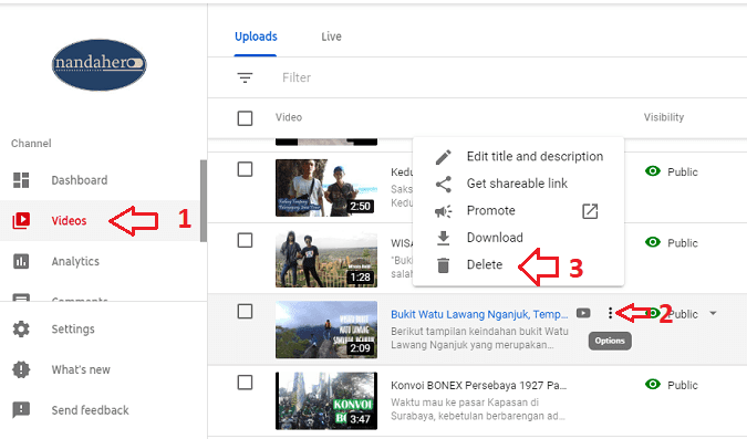 cara hapus video di youtube