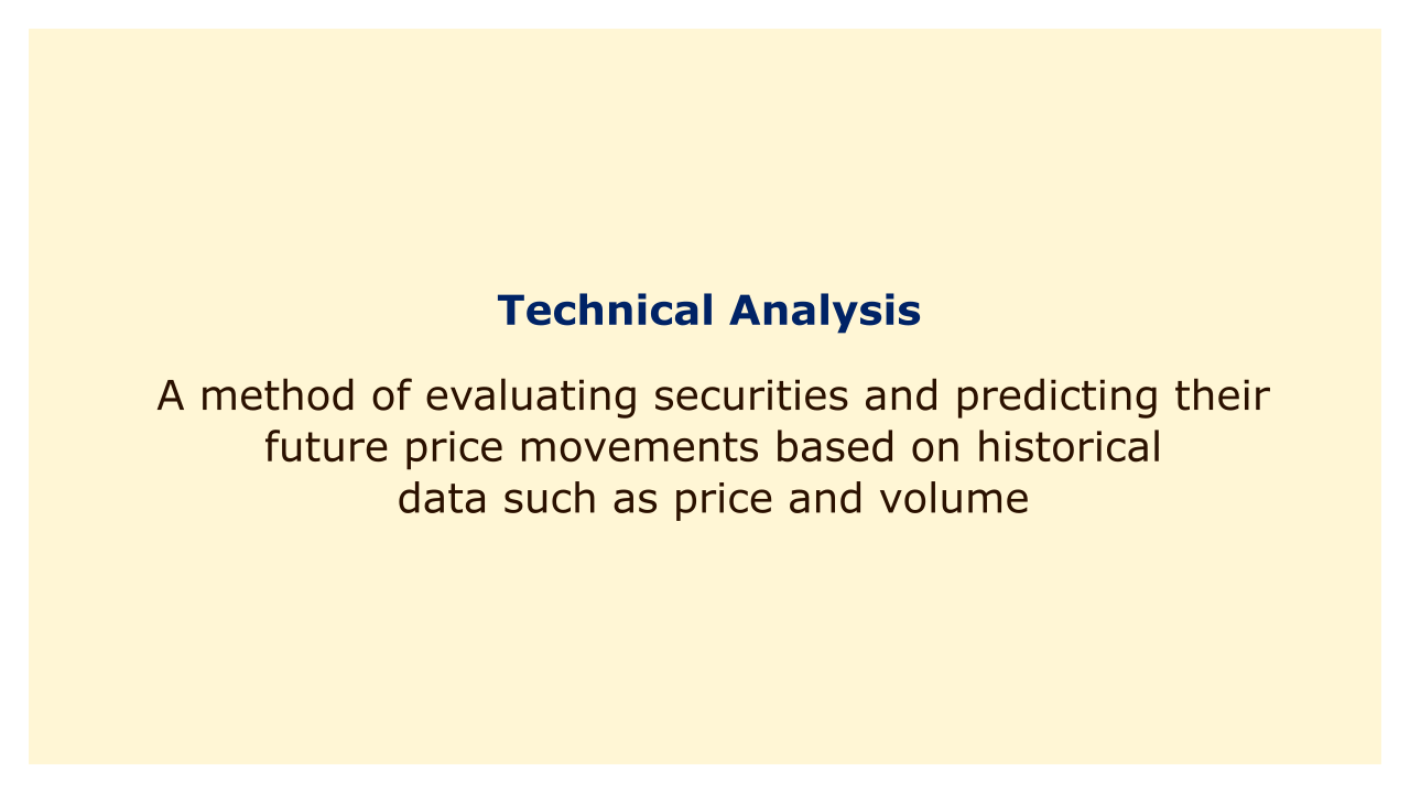 A method of evaluating securities and predicting their future price movements based on historical data such as price and volume.