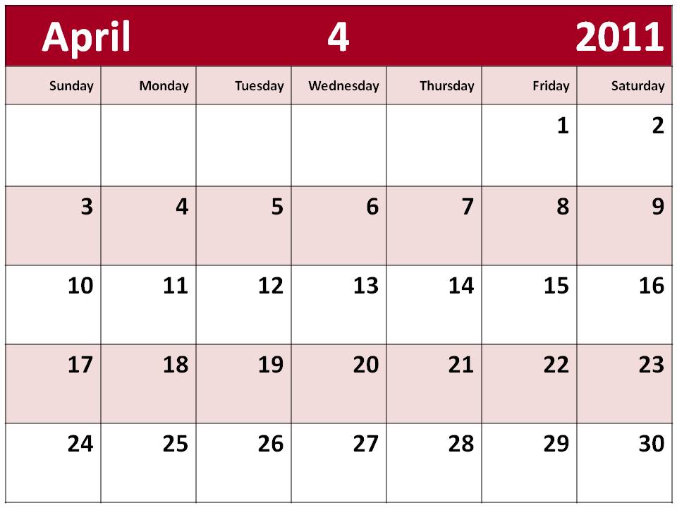blank calendar 2011. Free Blank Calendar 2011 April