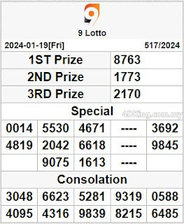 9 lotto 4d result for 20 january 2024