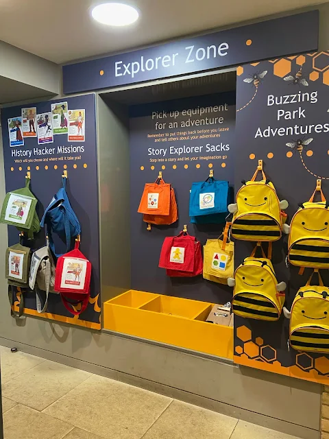 The Explorer Zone with bags full of activities for children to borrow at Chelmsford Museum