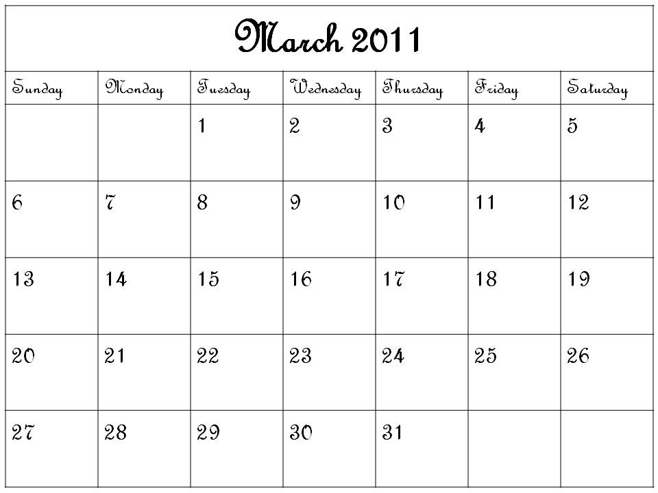 blank march calendar. lank march calendar template.