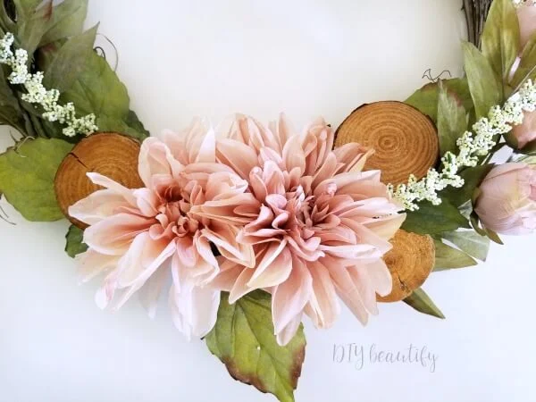 blush flowers on Spring wreath