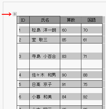 左上のアイコンをクリックし、表全体を選択