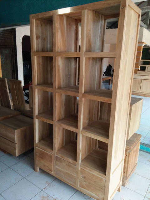  lemari  rak  buku  kayu  trembesi