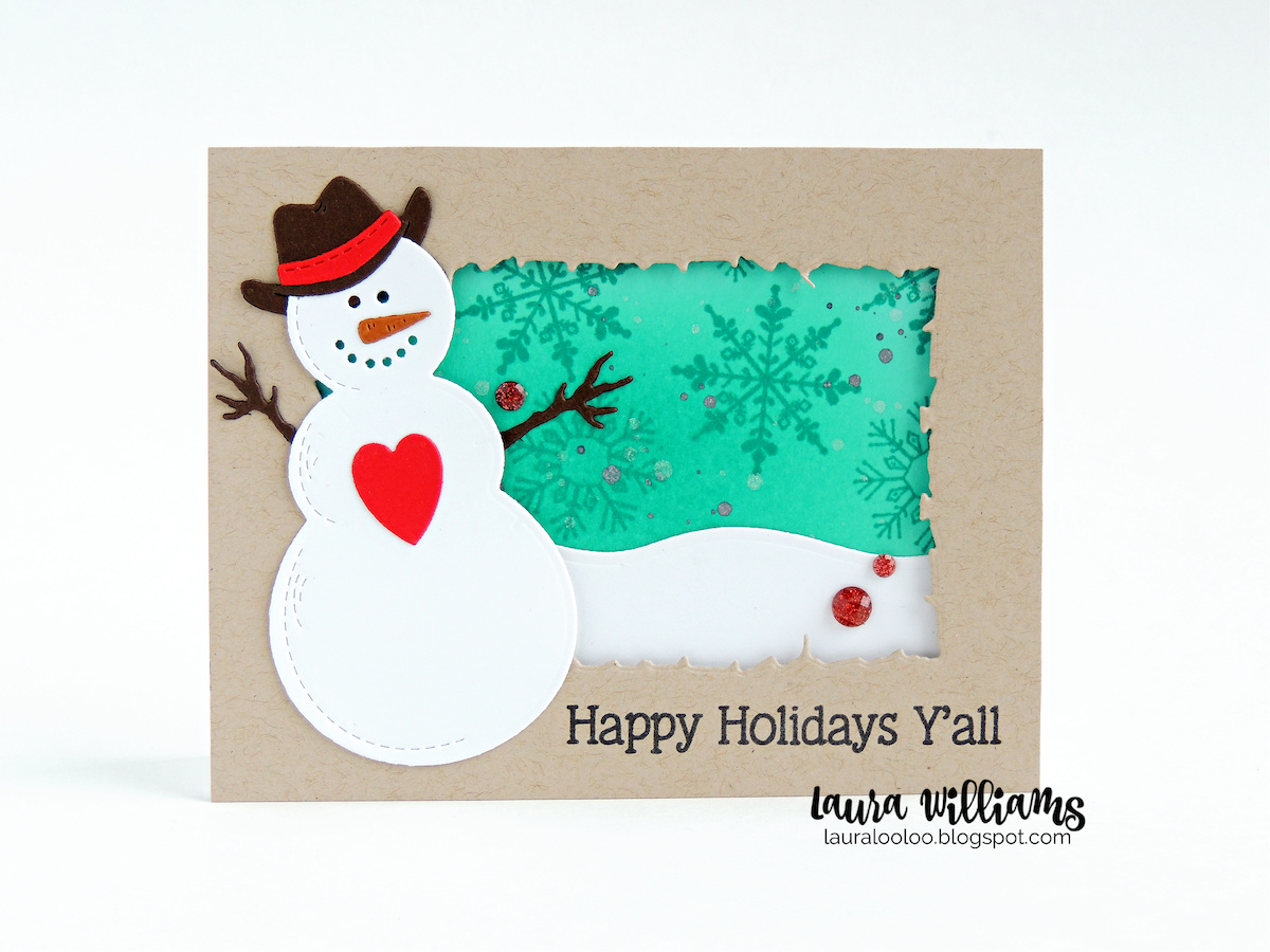 Next up, a little more cowboy-inspired holiday hoopla, with this adorable Country Snowman. How sweet is he with that cowboy hat!? And the Deckled Frame die set is one that pairs perfectly with all of today's country card ideas. For the snowman card, I used the outer die and made the frame with the negative space.