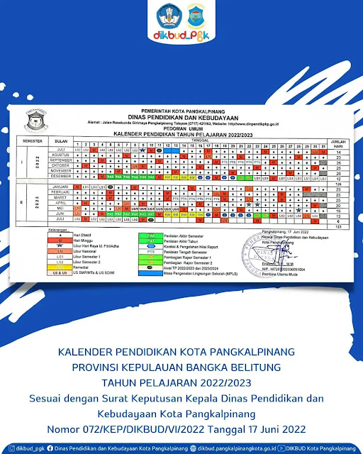 Kalender Pendidikan Tahun Pelajaran 2022/2023 Provinsi Bangka Belitung