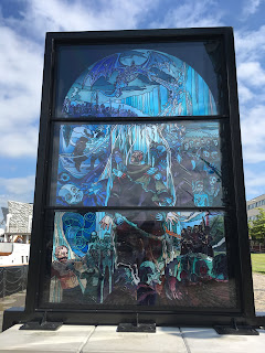 Glass of thrones stained glass window showing White Walkers