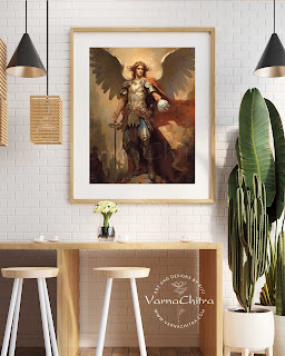 Give a classy look to your interior with a spiritual touch, St Michael the archangel, impasto oil painting by Biju Varnachitra
