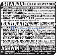 Large No.Of  Vacancies In Sharjah & Bahrain