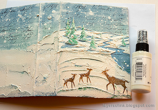 Layers of ink - December Daily Peaceful Winter Tutorial by Anna-Karin Evaldsson. Splatter to create snow.