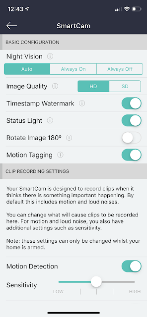 Neos smartcam settings menu screenshot