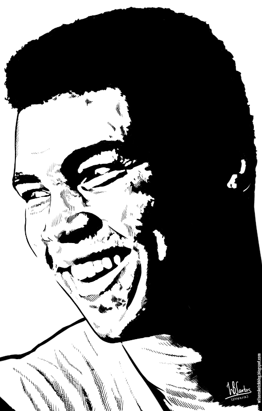 Ink drawing of Muhammad Ali, using Krita 2.4.