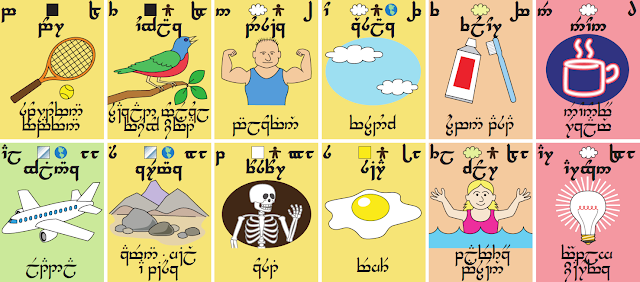 Tabulka chemických prvků v elfském písmu Tengwar