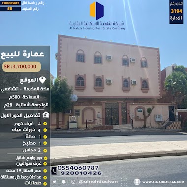عمارة للبيع في مكة المكرمة - حي الشافعي - اعلان رقم (3194)