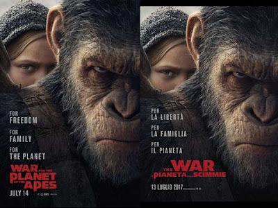 La locandina di ''War for the planet of the apes'', in italiano ''The War - il pianeta delle scimmie''