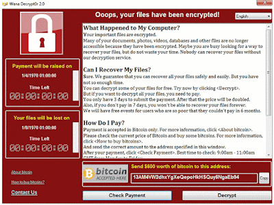 صورة التي تظهر على شاشة المستخدم في هجوم  ransomware WannaCrypt 