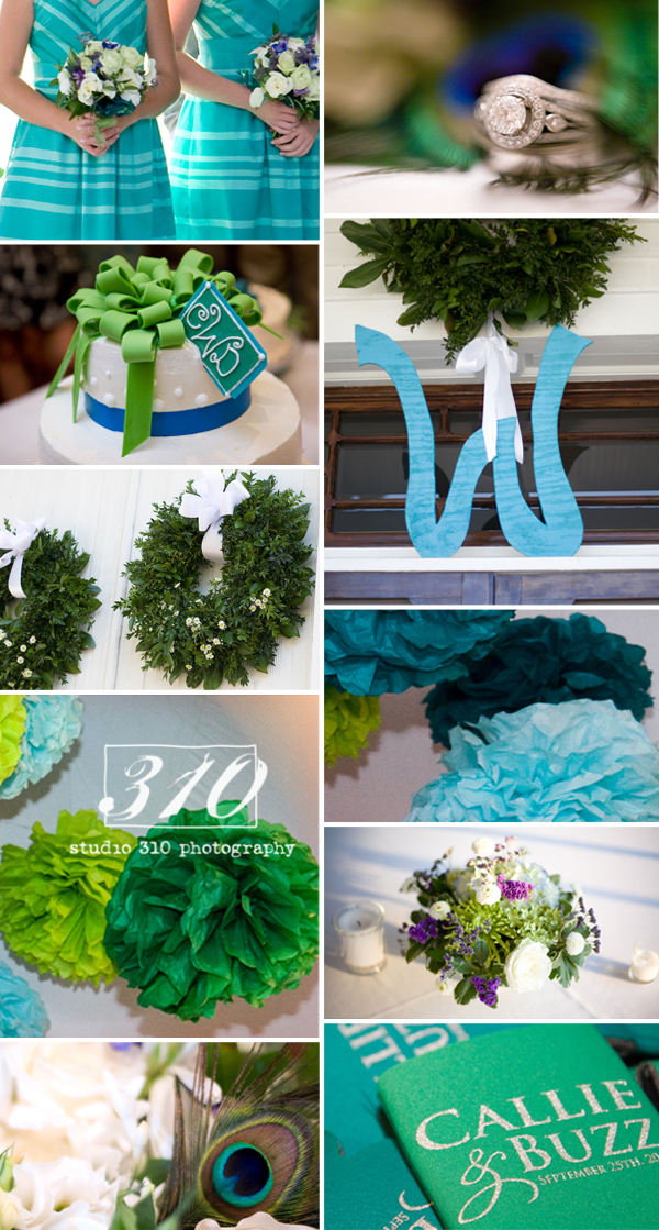 Check out some of the blue and green details from her wedding day