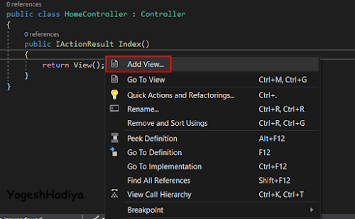 Create first application of Asp.Net Core Mvc