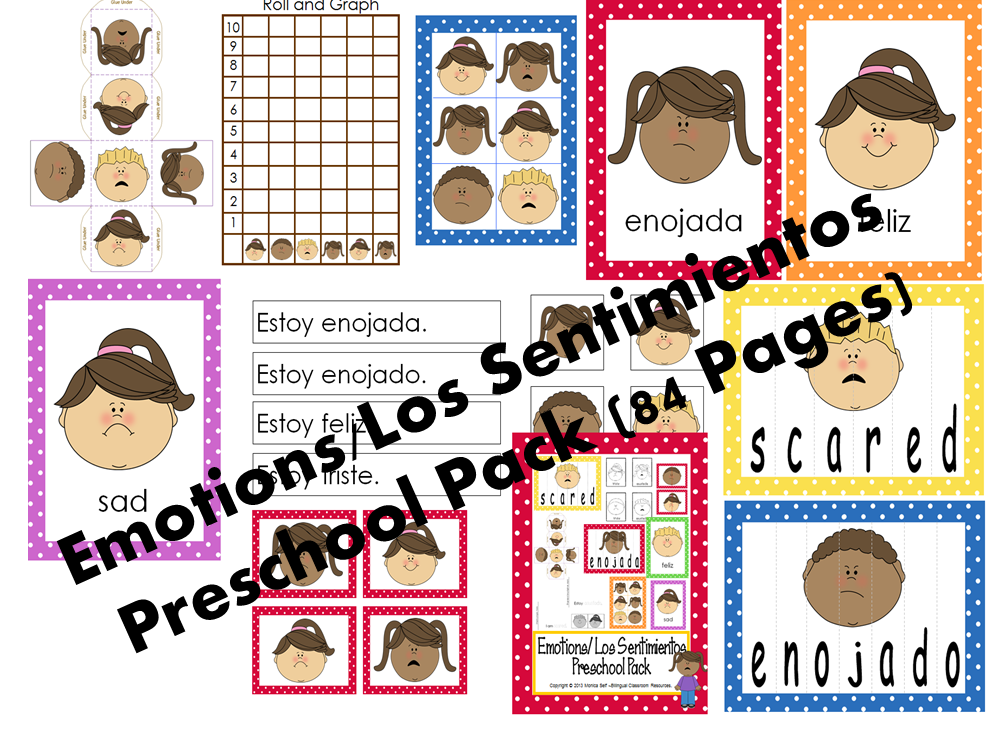 http://www.teacherspayteachers.com/Product/Emotions-Los-Sentimientos-Preschool-Pack-676851