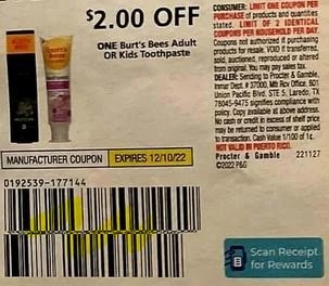 $2.00/1 Burt’s Bees Coupon from "P&G" insert week of 12/02/22.