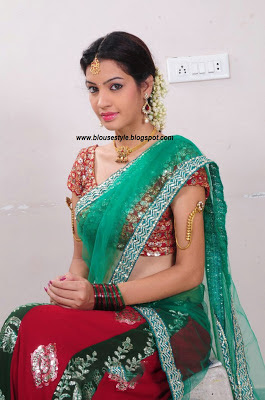 Red with Green half saree for women