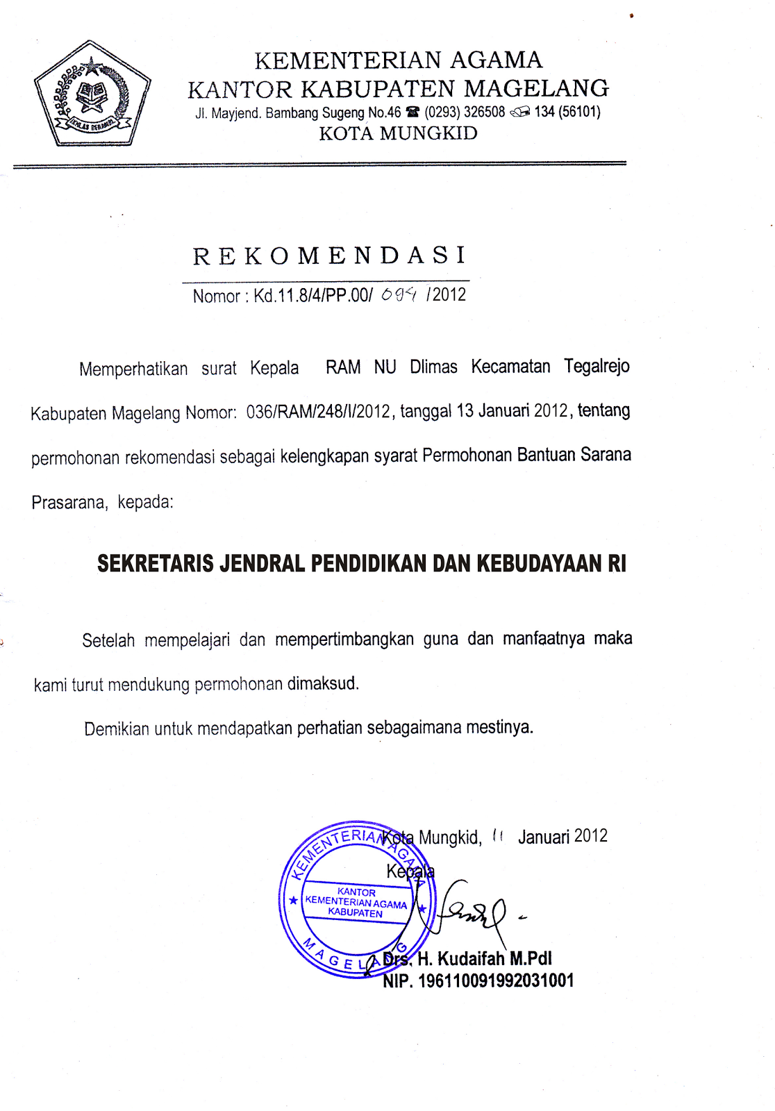 Contoh Surat Rekomendasi Kepada Sekjen Pendidikan ~ uchavision