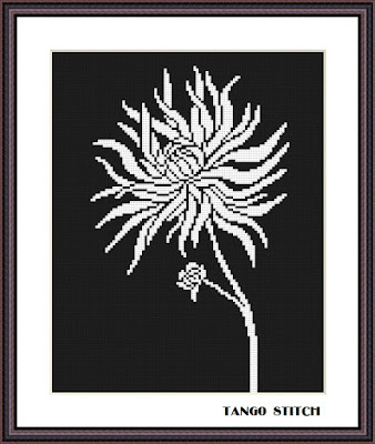 White flower silhouette craft cross stitch pattern - Tango Stitch
