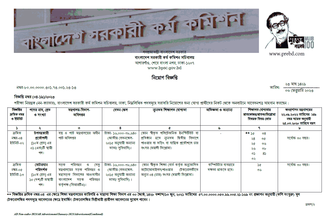 ২,৯৫০ পদে বাংলাদেশ সরকারি কর্ম কমিশন (bpsc) এর অধীনে নিয়োগ বিজ্ঞপ্তি নম্বর