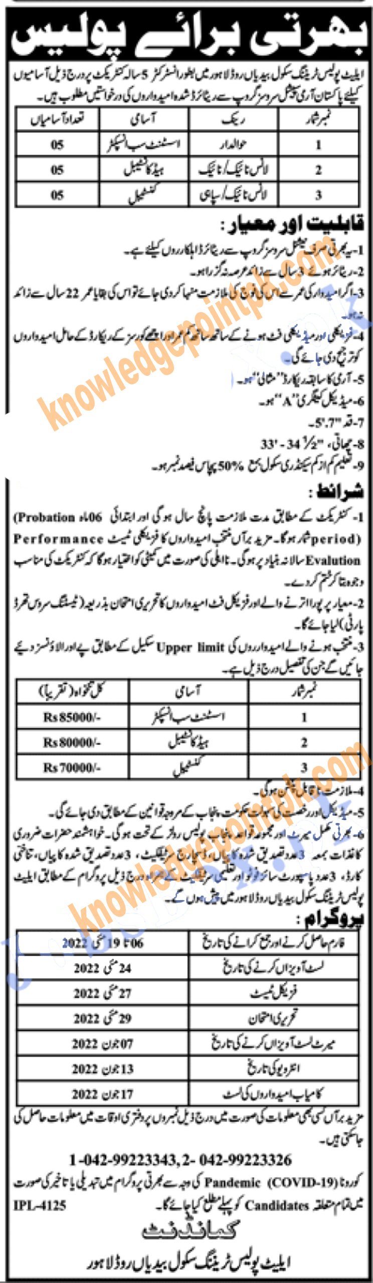 Elite Police Training School Lahore Jobs 2022 for ASI & Constables