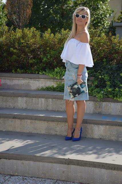  denim skirt how to wear denim skirt how to combine denim skirt september outfit summer blogger outfit mariafelicia magno fashion blogger italian fashion bloggers web influencer italy