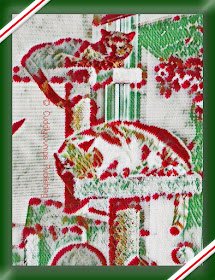 The Real Cats on the cat tree, Christmas needlepoint effect
