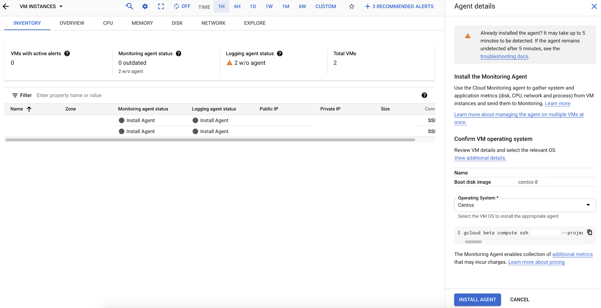 Google Cloud Monitoring Agent - Installing through Google Cloud Console