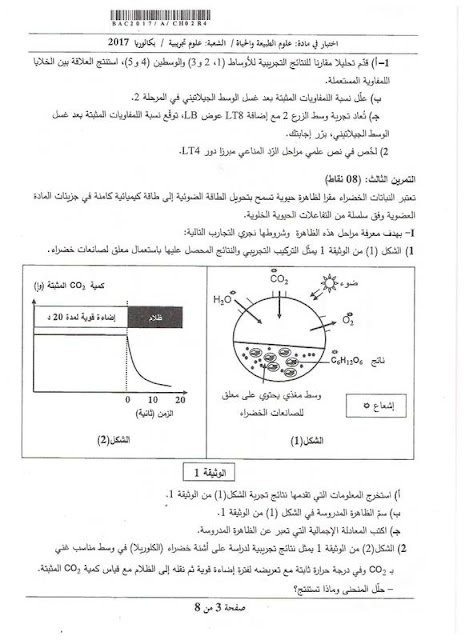 موضوع بكالوريا العلوم الطبيعية لشعة العلوم التجريبية 2017