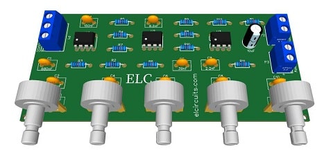 5-Band Graphic Equalizer Circuit using LF353 IC + PCB