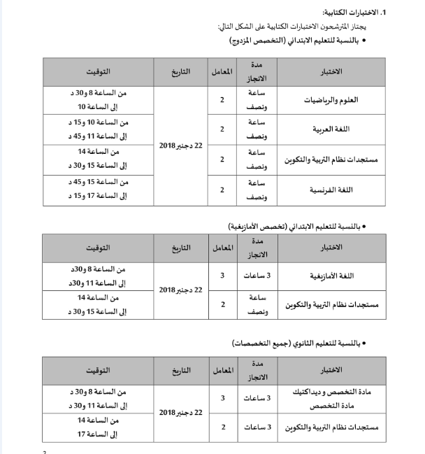 برمجة لاختبارات الكتابية لمباراة التعاقد | جميع الاسلاك