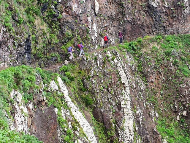 Walking along the cliff with precipitous drop to the sea