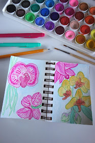 watercolor, watercolor flowers, art journal, travel journal, watercolor painting, how to paint orchids