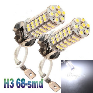 2x New Car H3 68 SMD LED White Auto Fog Head Light Headlight Lamp Bulb DC 12V