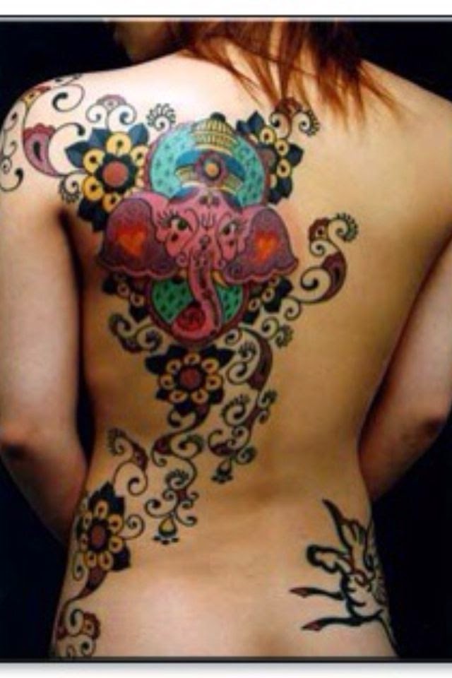 Lord Ganesh Tattoo Designs, Women Back Ganesh Tattoos, Lord Ganesh Designs on Women Back, Women, Parts,