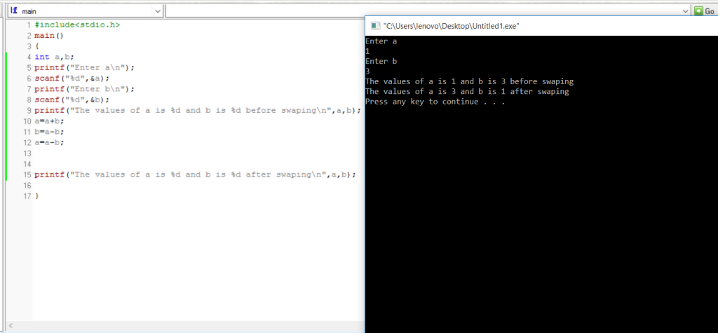 Swapping two values without using 3rd variable