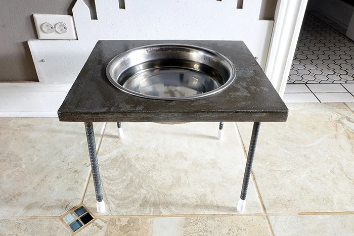 concrete water bowl stand with rebar legs DIY