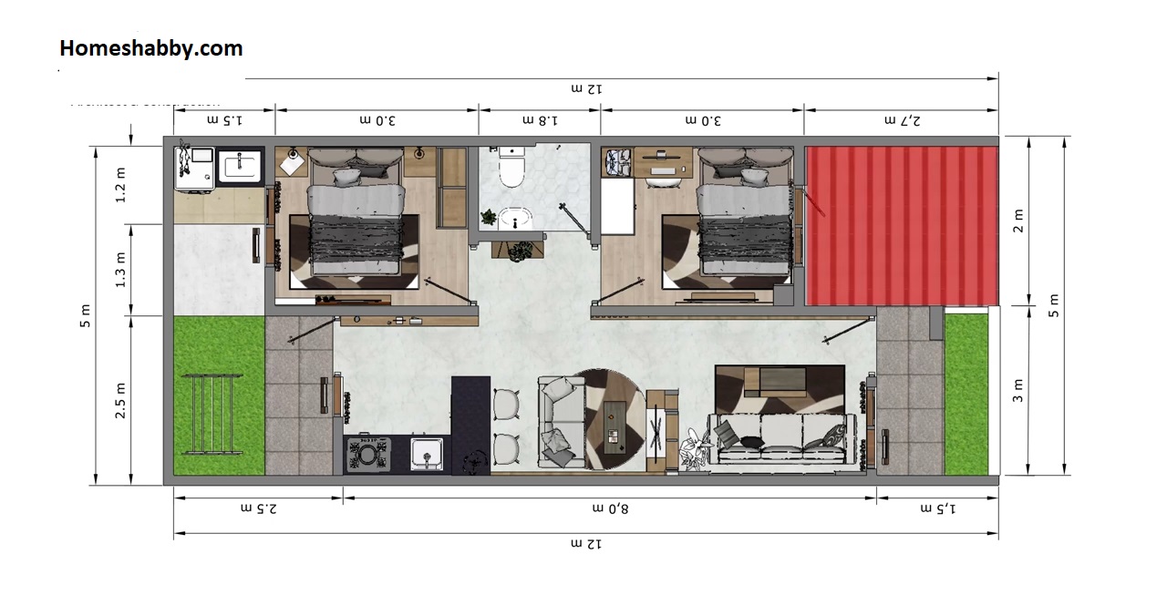 Desain dan Denah Rumah  Minimalis Sederhana Ukuran 5 X 12 M 