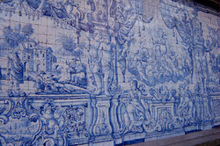Portuguese ceramic tile adorns the walls of the cathedral's upper cloisters.