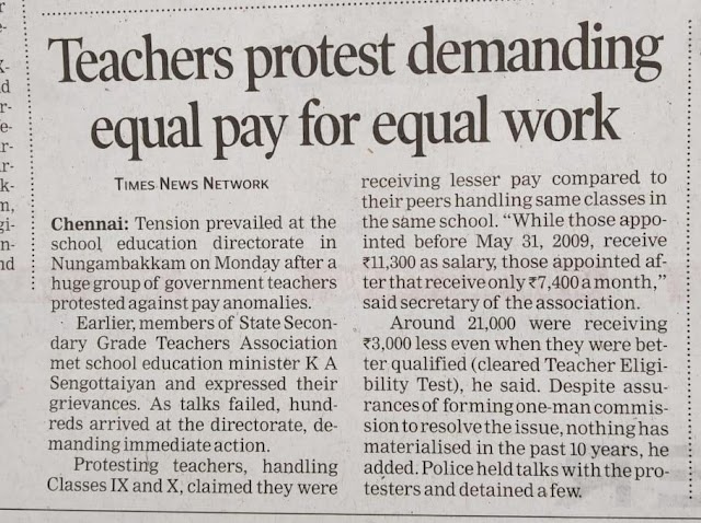 Teachers protest demanding equal pay for equal workwork