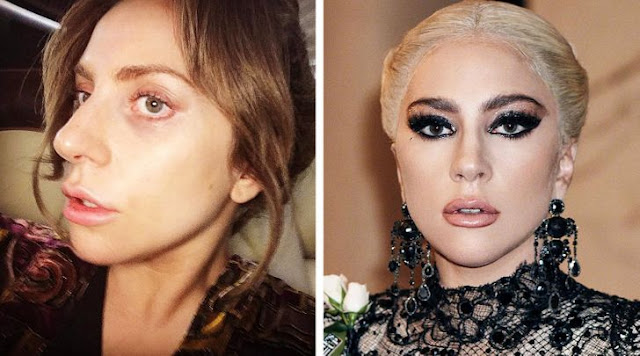 Lady Gaga is shown without makeup