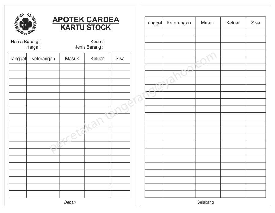 PERCETAKAN TANGERANG Jasa Cetak Kartu Stok Obat 